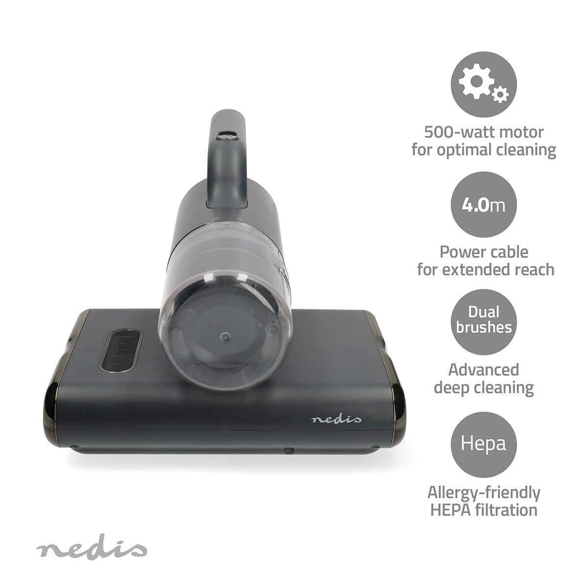 Mattress Vacuum Cleaner, 500W, UV-C, HEPA, Dual Brush
