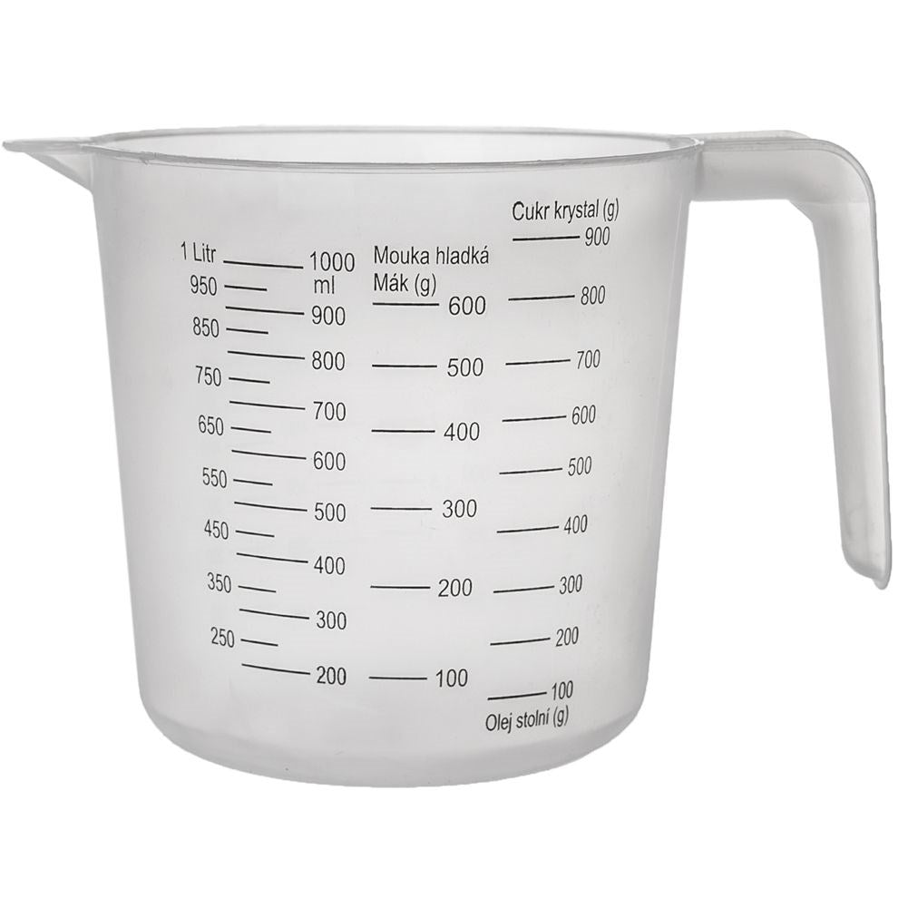 Measuring jug with handle and spout for precise measurements