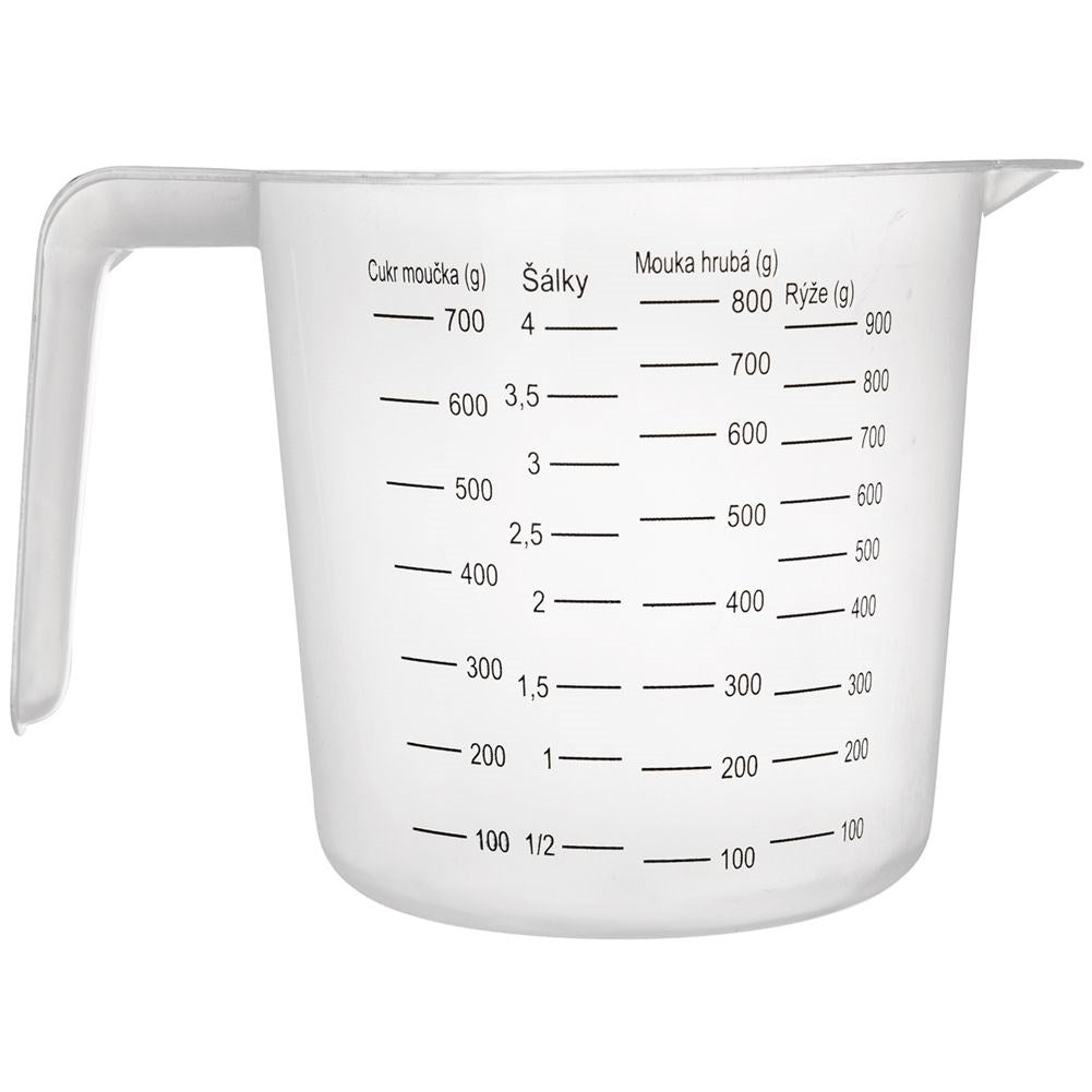 Measuring jug with handle and spout for precise measurements