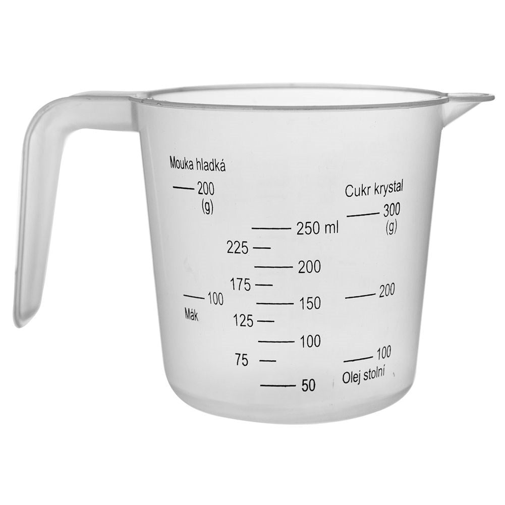 Measuring jug with handle and spout for precise measurements
