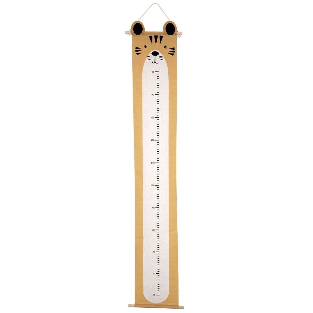 Measuring stick for children in mustard yellow canvas with tiger motif