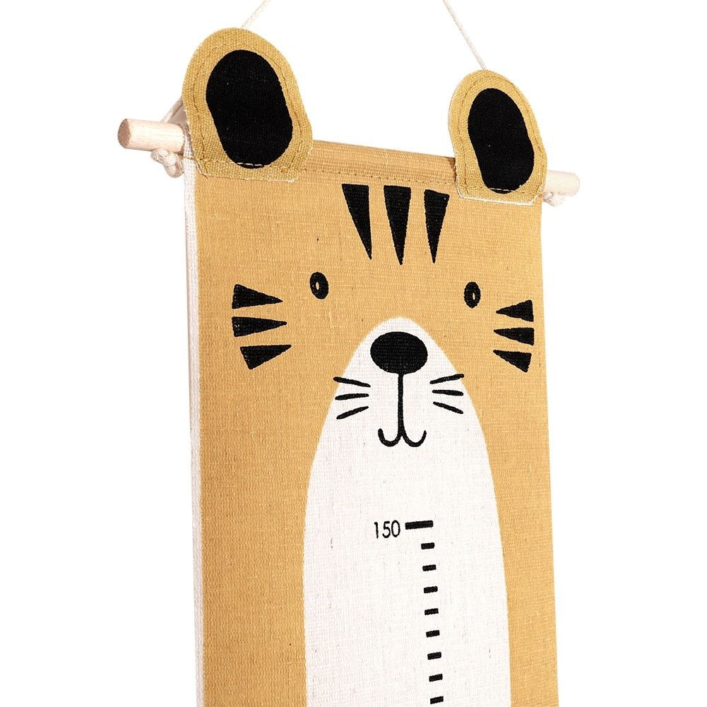 Measuring stick for children in mustard yellow canvas with tiger motif