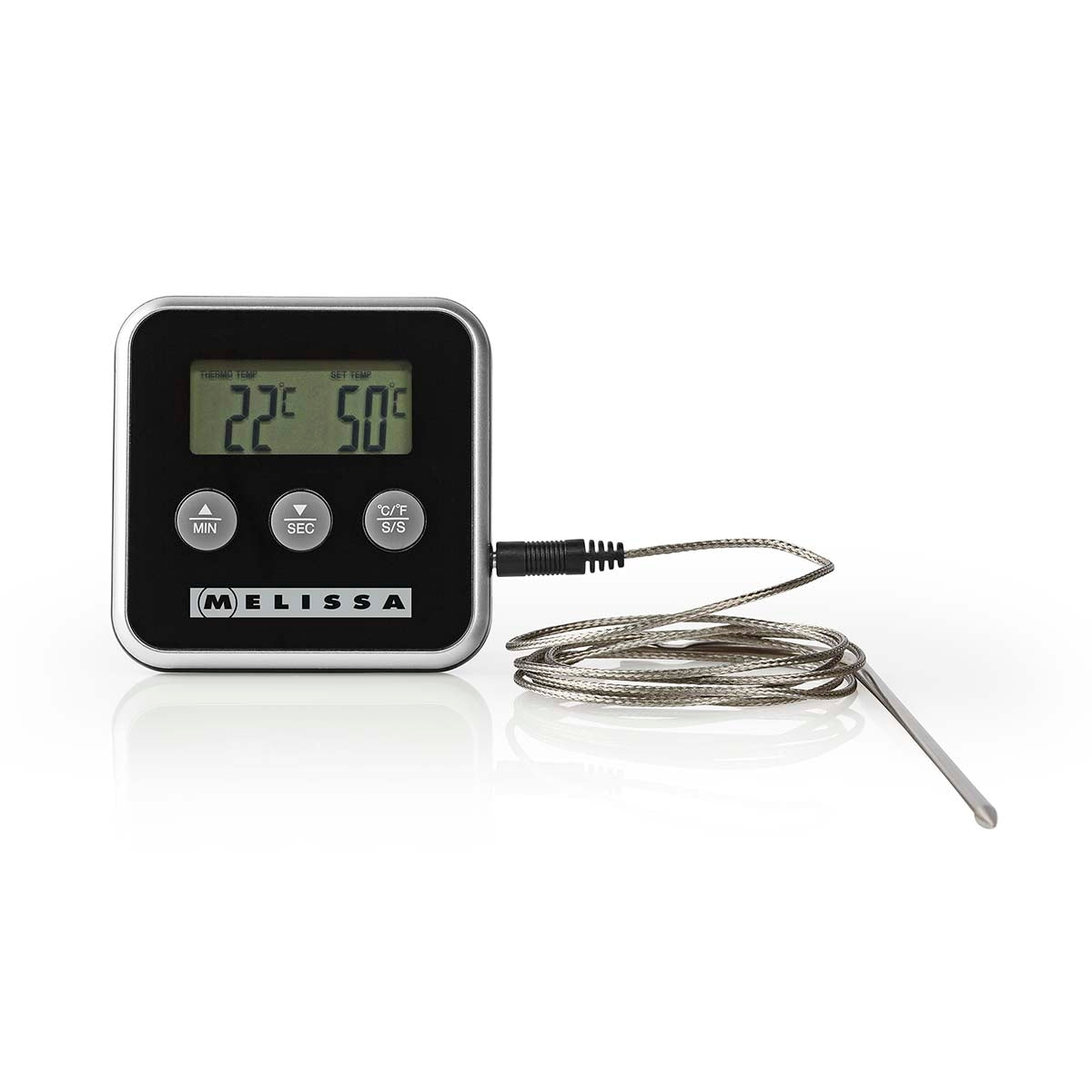 Meat Thermometer with Alarm Timer, LCD Display, 250C