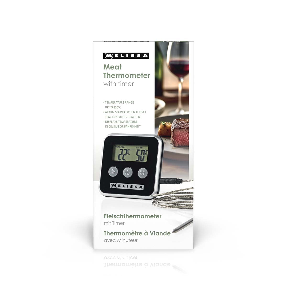 Meat Thermometer with Alarm Timer, LCD Display, 250C