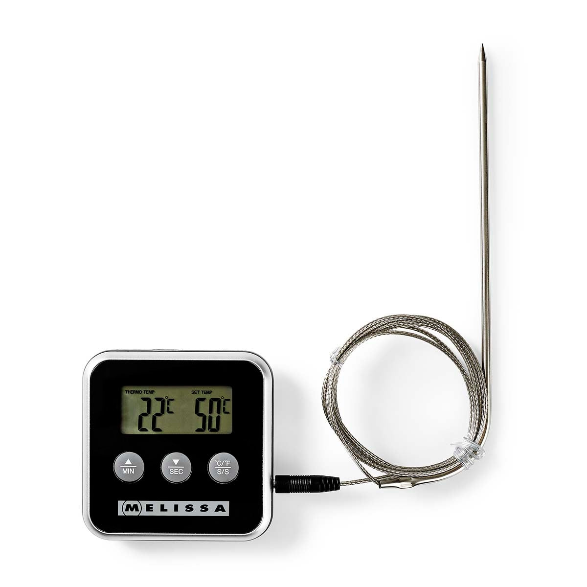 Meat Thermometer with Alarm Timer, LCD Display, 250C