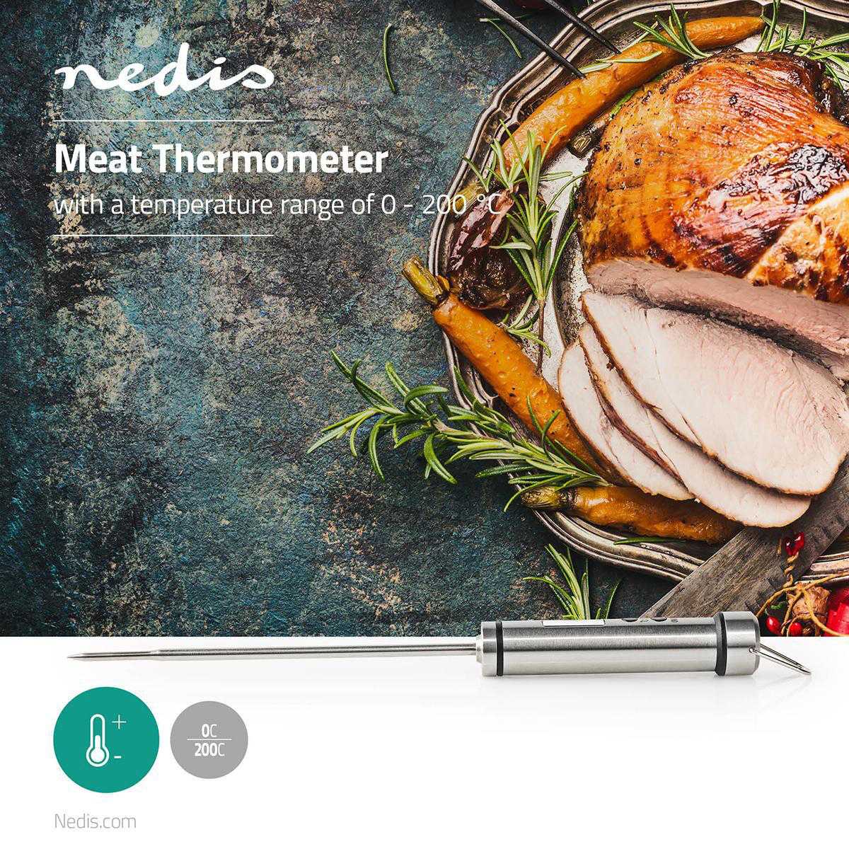 Meat thermometer | LCD Screen | 0 - 200 °C | Silver