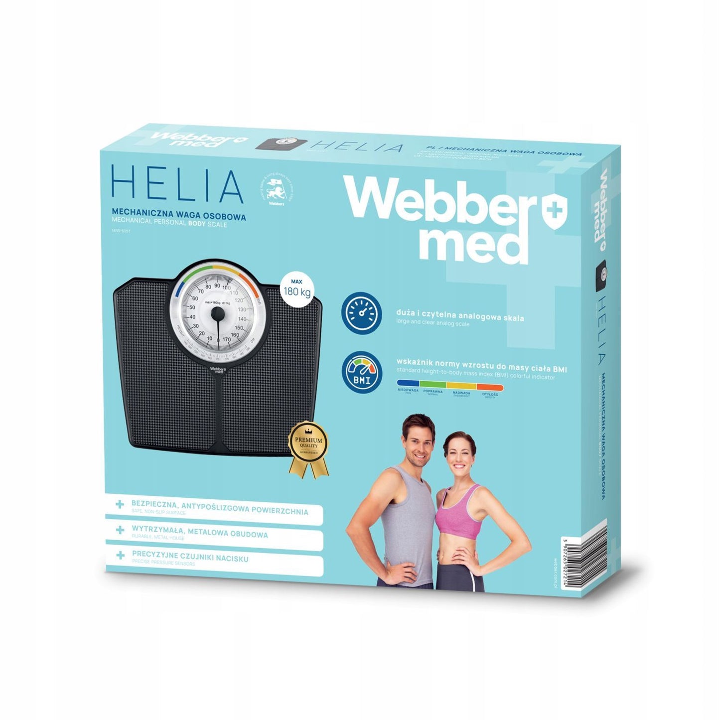 Mechanical Bathroom Scale with BMI, 180 kg Capacity, Black