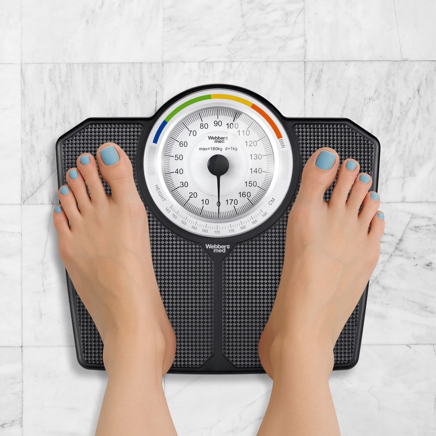 Mechanical Bathroom Scale with BMI, 180 kg Capacity, Black