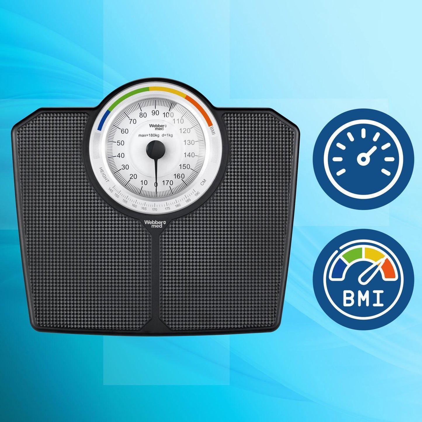 Mechanical Bathroom Scale with BMI, 180 kg Capacity, Black