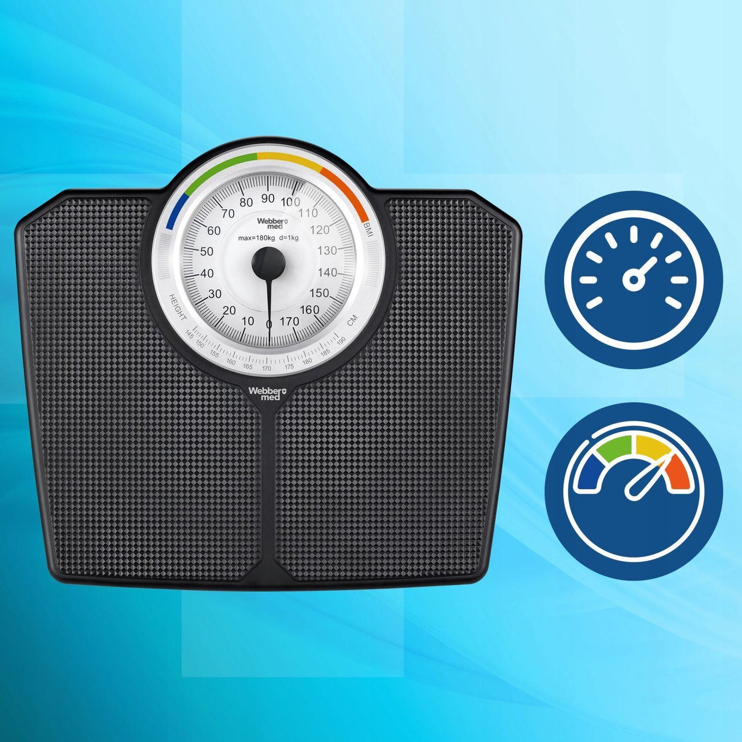 Mechanical Bathroom Scale with BMI, 180 kg Capacity, Black