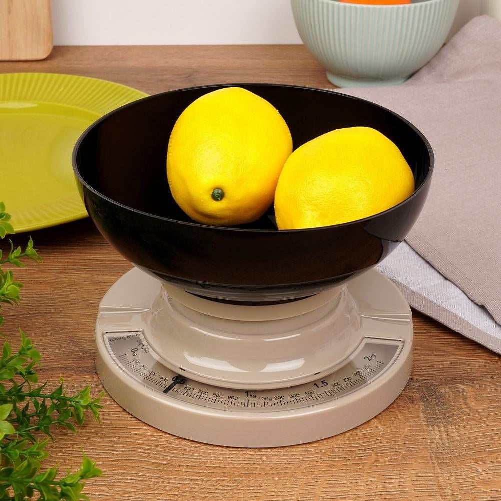 Mechanical kitchen scale with removable bowl, 2 kg capacity
