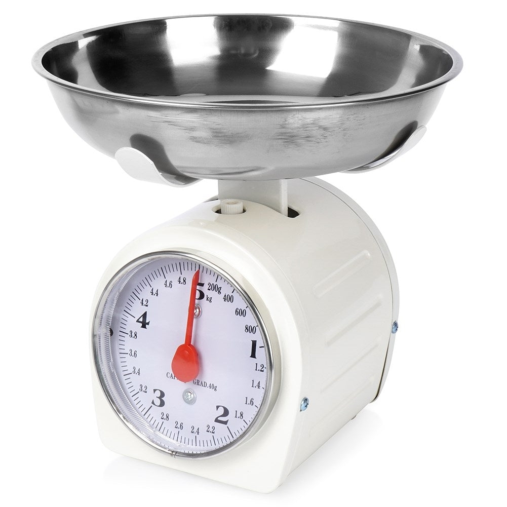 Mechanical kitchen scale with removable bowl, retro design, 5 kg