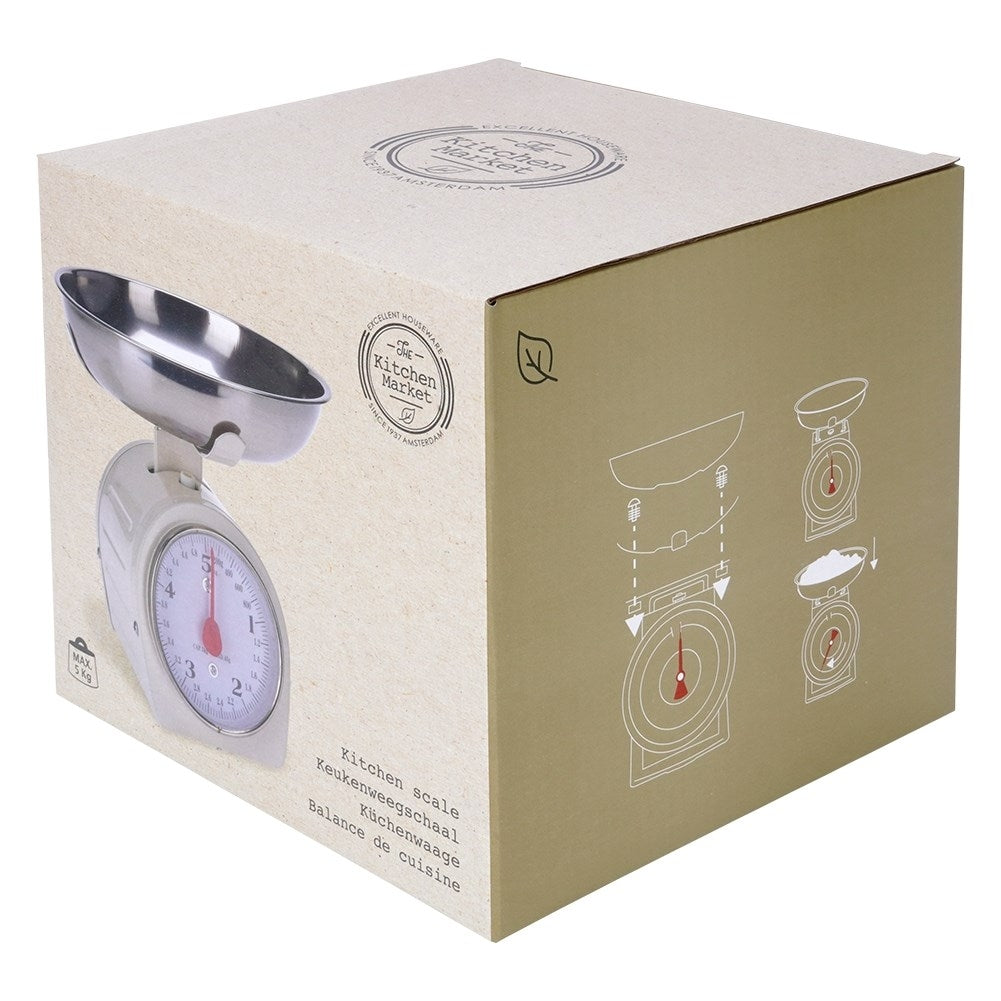 Mechanical kitchen scale with removable bowl, retro design, 5 kg