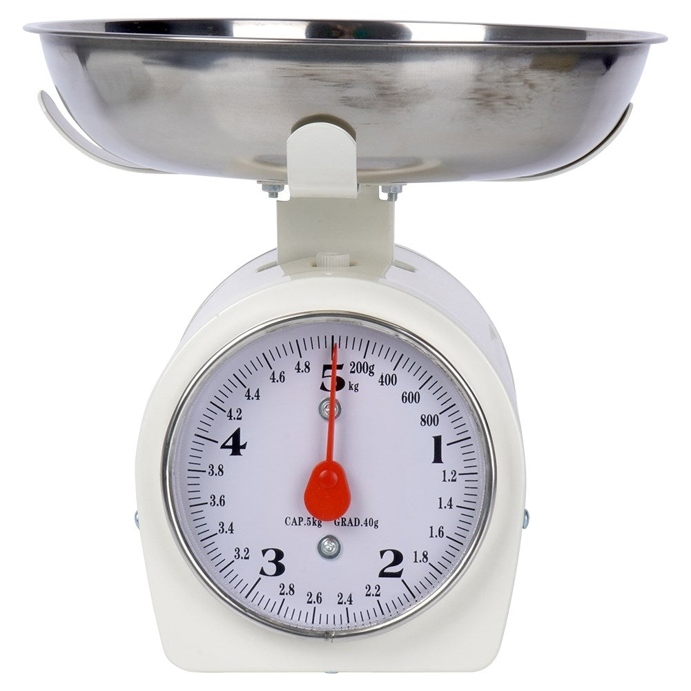 Mechanical kitchen scale with removable bowl, retro design, 5 kg