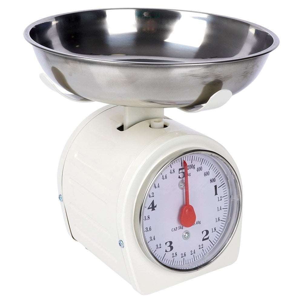 Mechanical kitchen scale with removable bowl, retro design, 5 kg