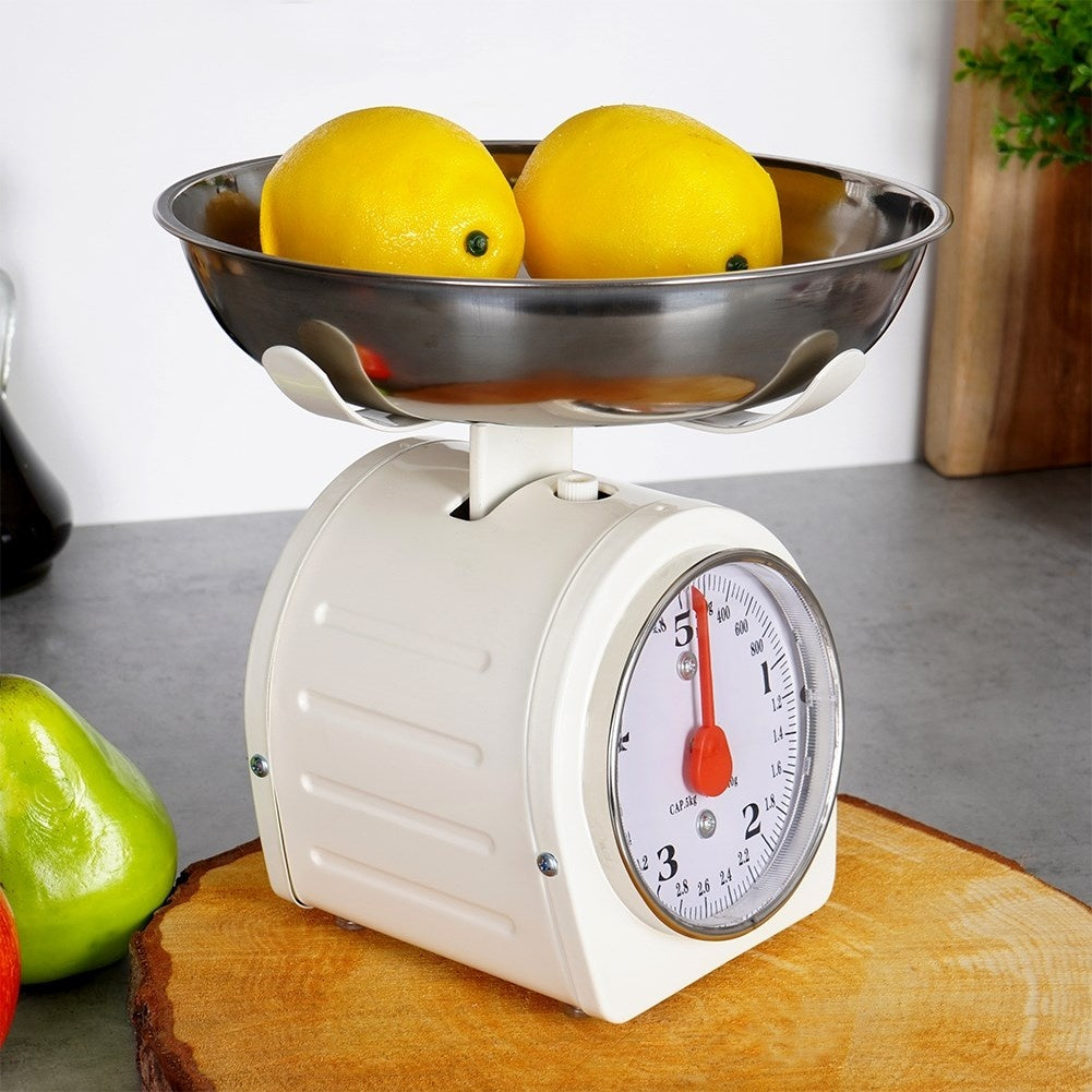 Mechanical kitchen scale with removable bowl, retro design, 5 kg