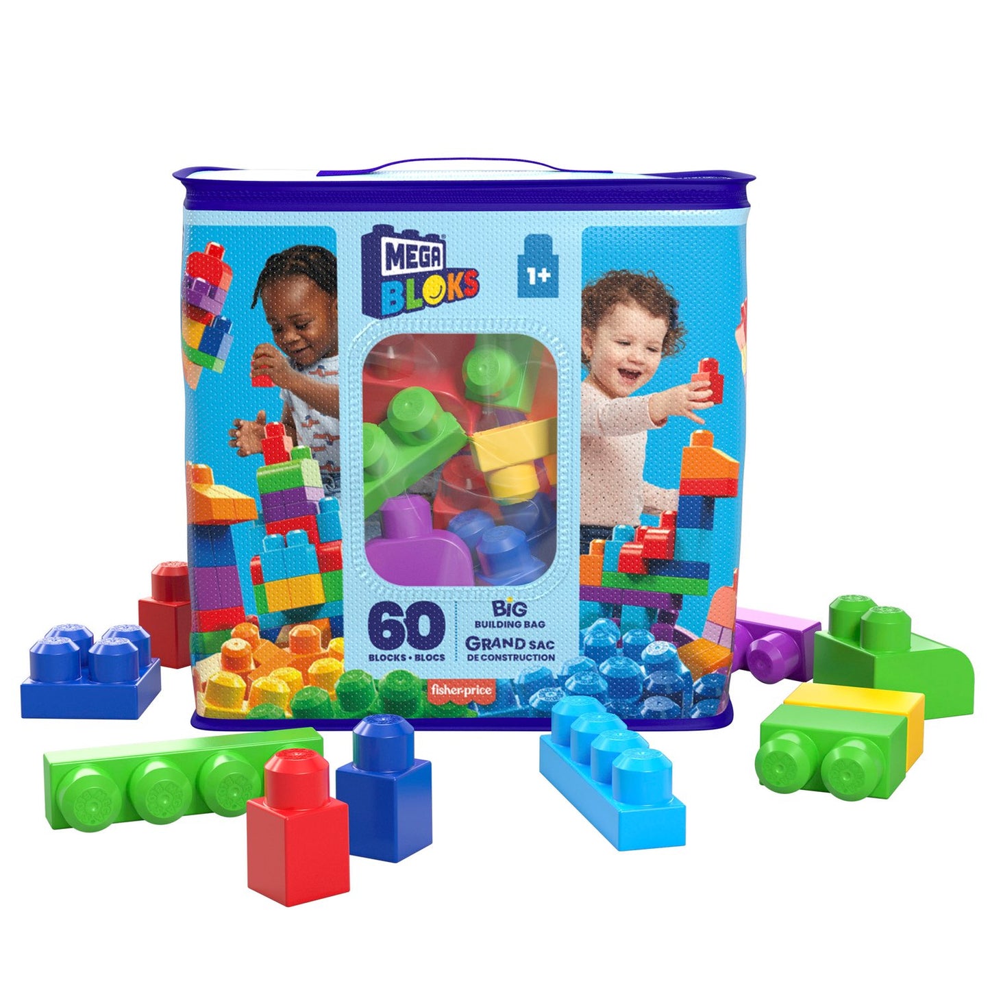 Mega Bloks Big Building Bag Blue 60 Pcs