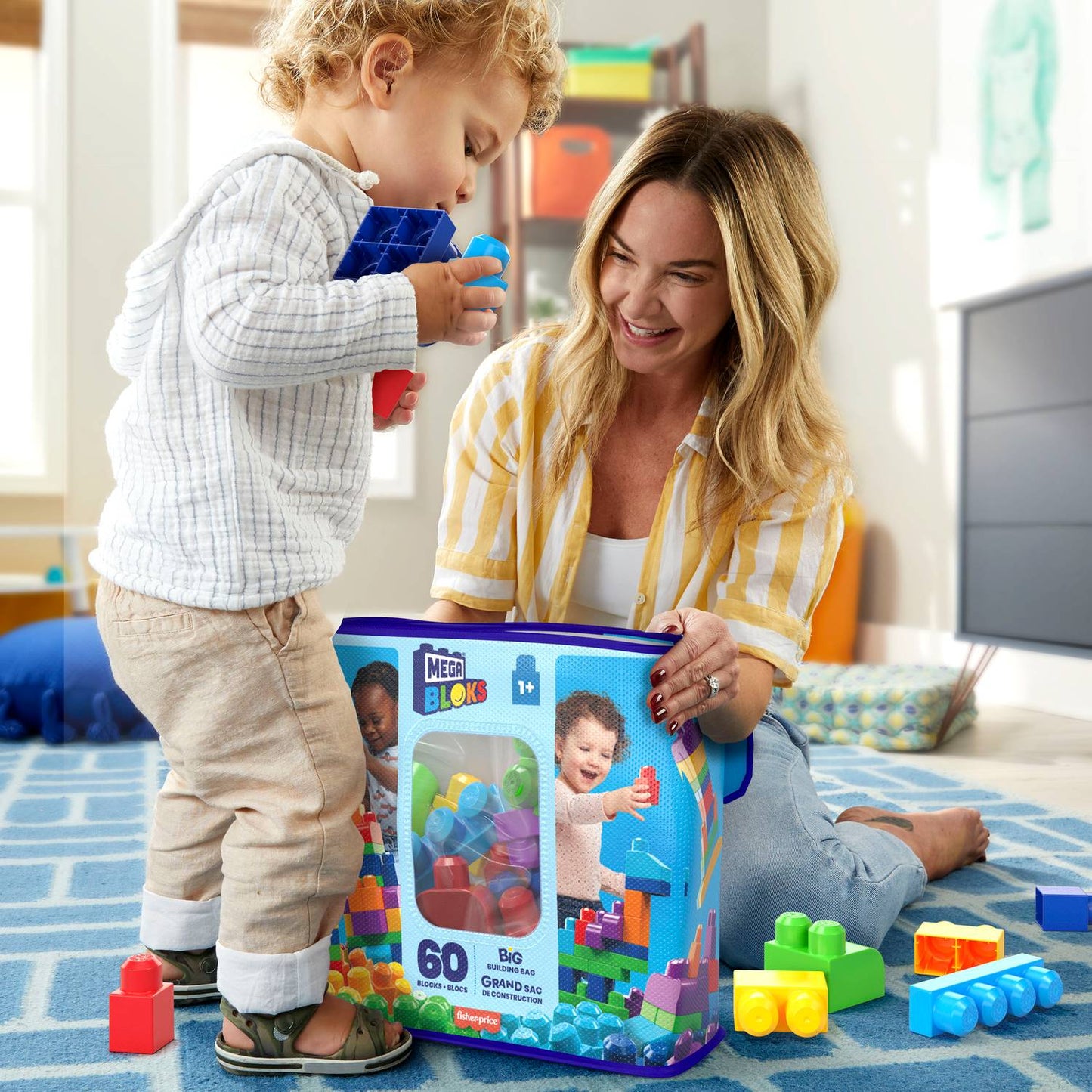 Mega Bloks Big Building Bag Blue 60 Pcs