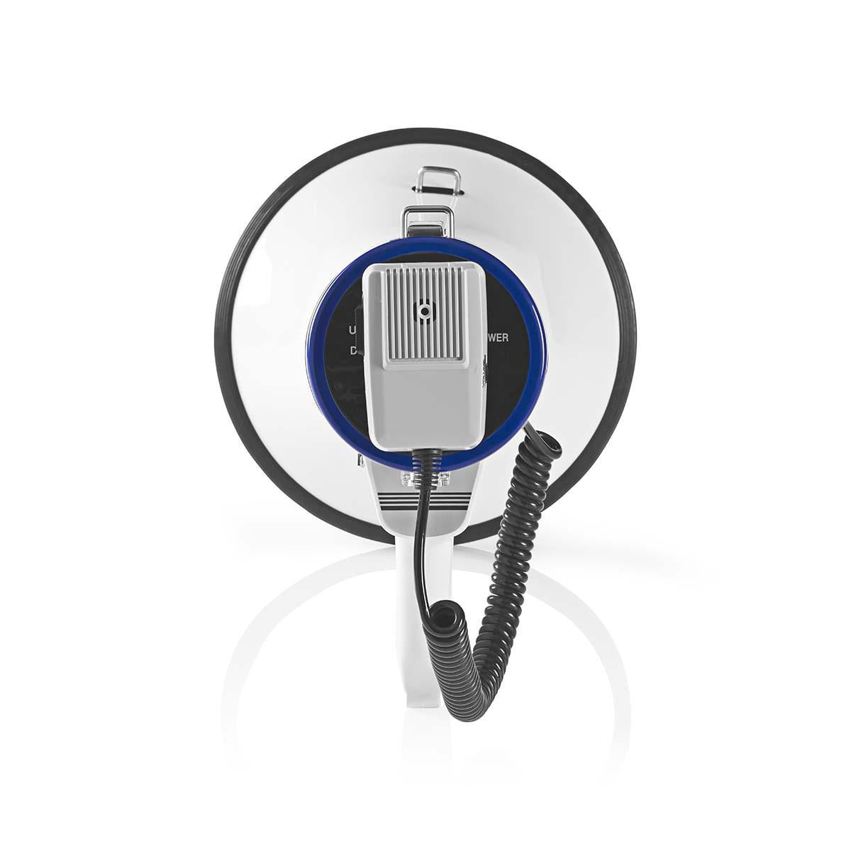 Megaphone | Maximum range: 1500 m | Maximum volume control: 135 dB | Detachable microphone | Built-in siren | Shoulder strap | Blue / White
