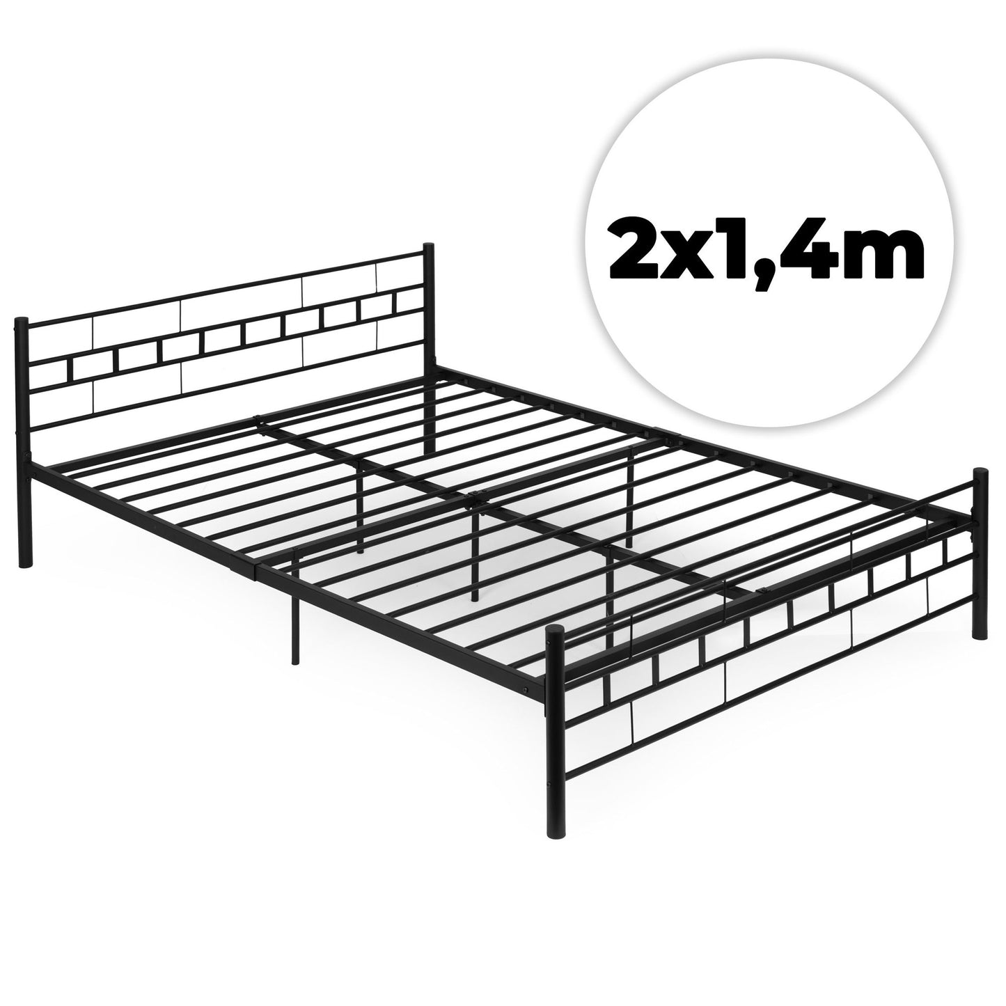 Metal Bed Frame 140x200 cm, Black, Slatted Base