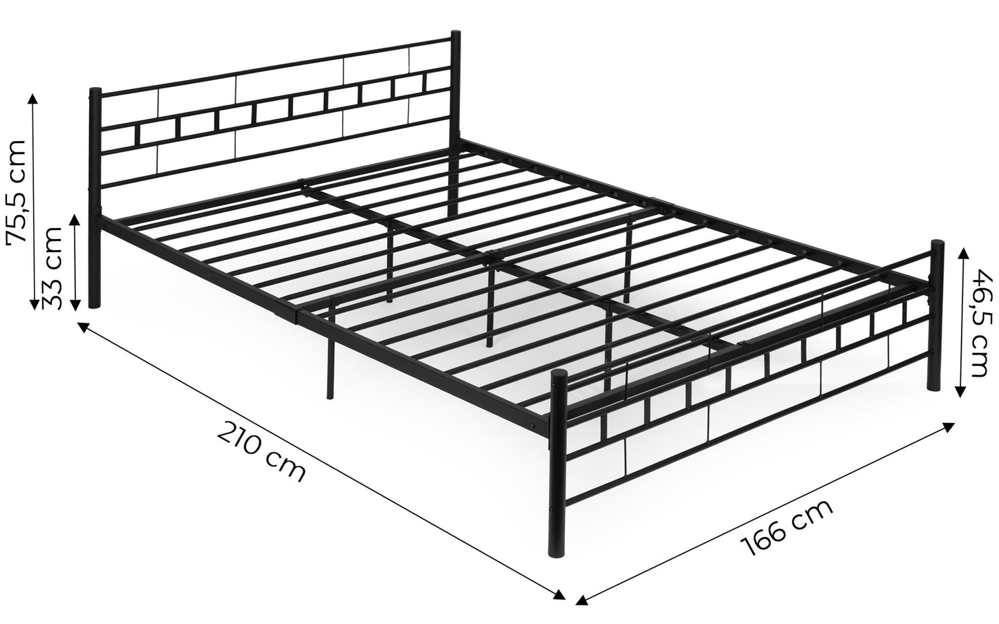 Metal Bed Frame 140x200 cm, Black, Slatted Base