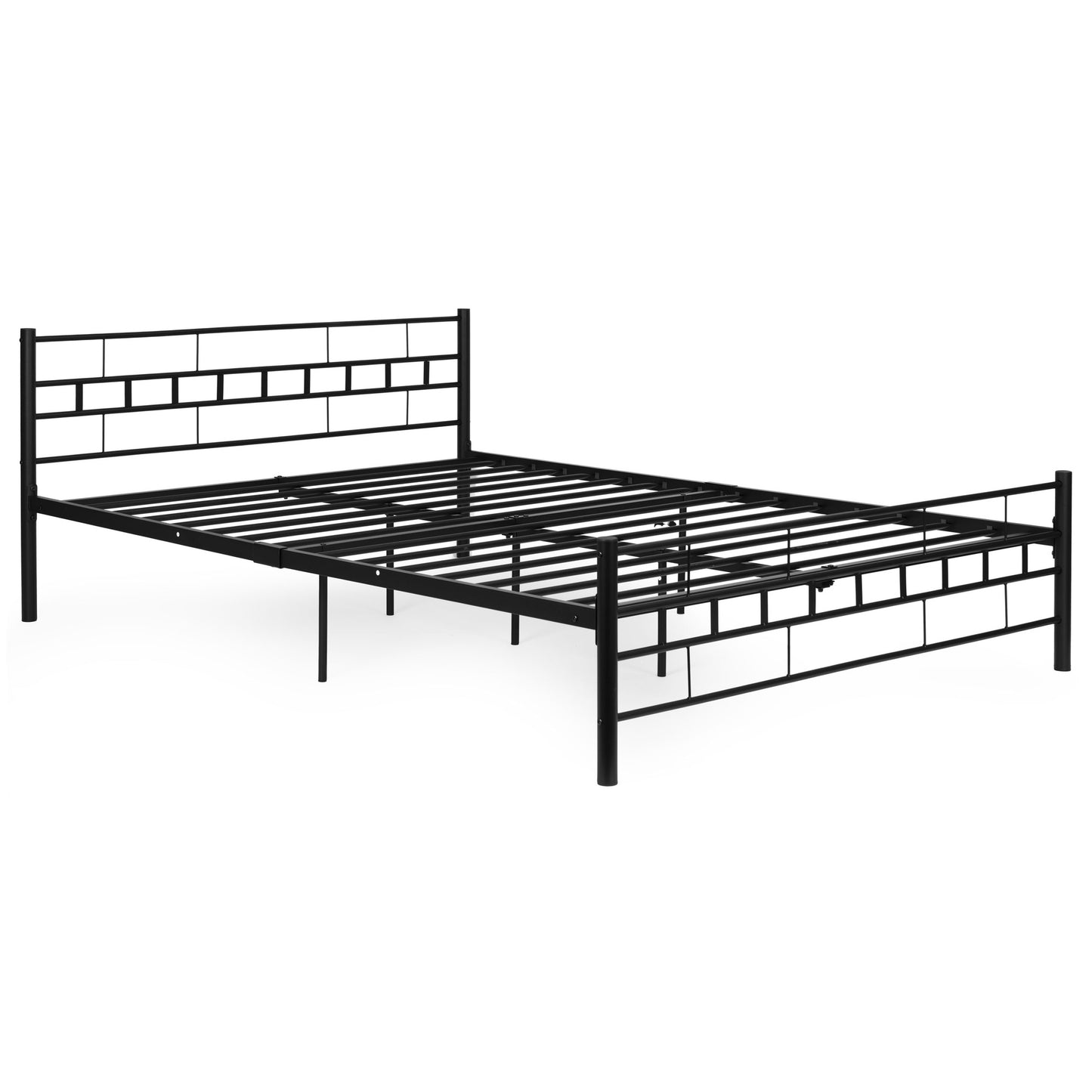 Metal Bed Frame 140x200 cm, Black, Slatted Base