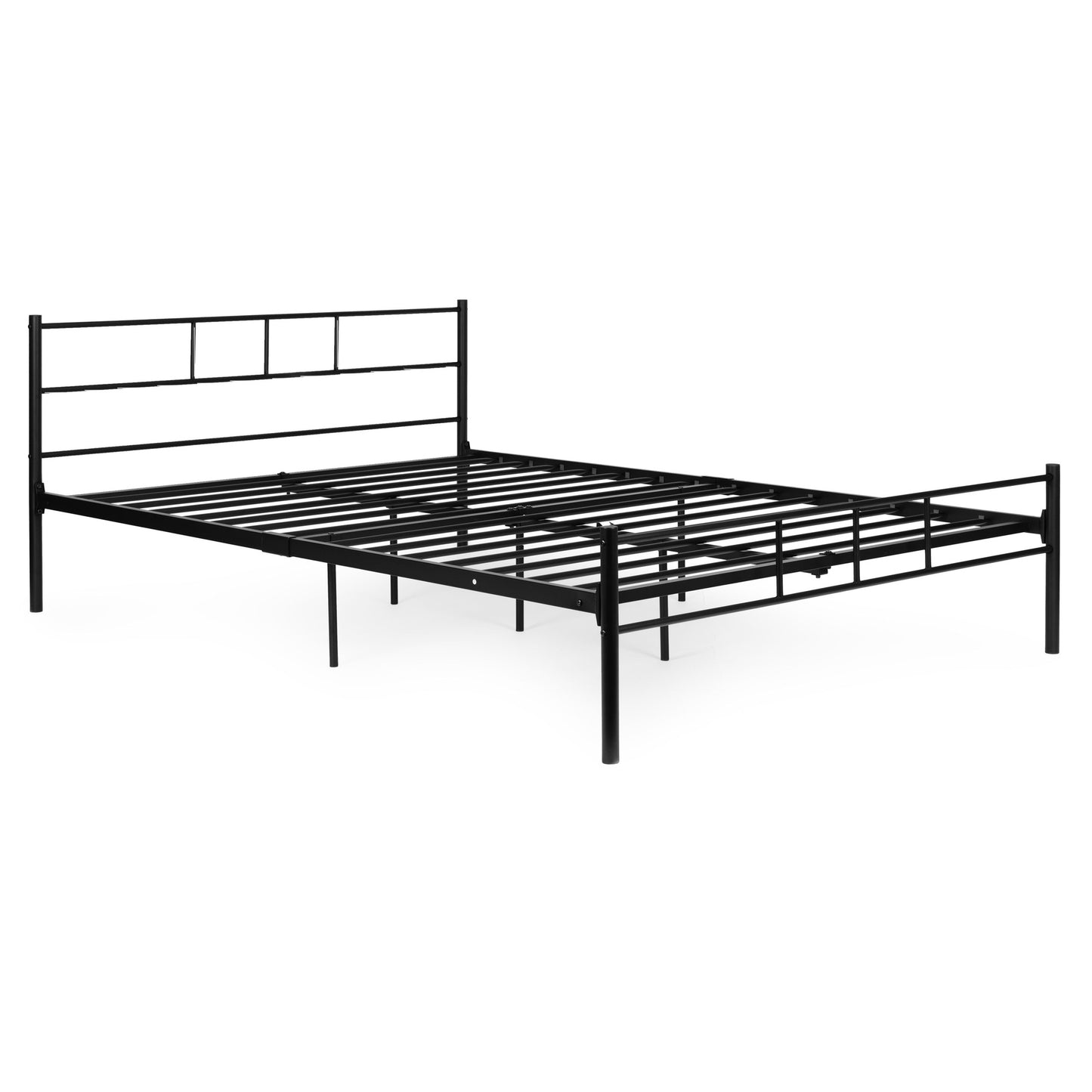 Metal Bed Frame 140x200 cm, Black, Slatted Base
