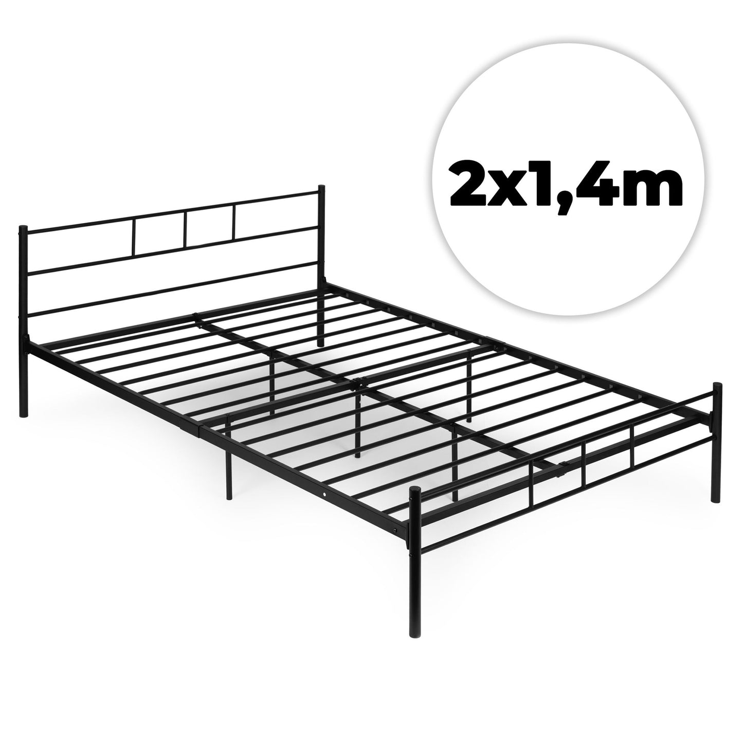 Metal Bed Frame 140x200 cm, Black, Slatted Base