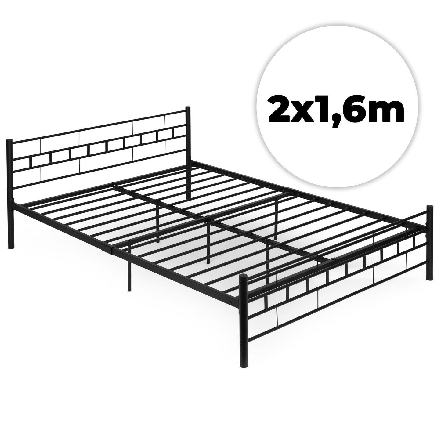 Metal Bed Frame 140x200 cm, Black, Slatted Base