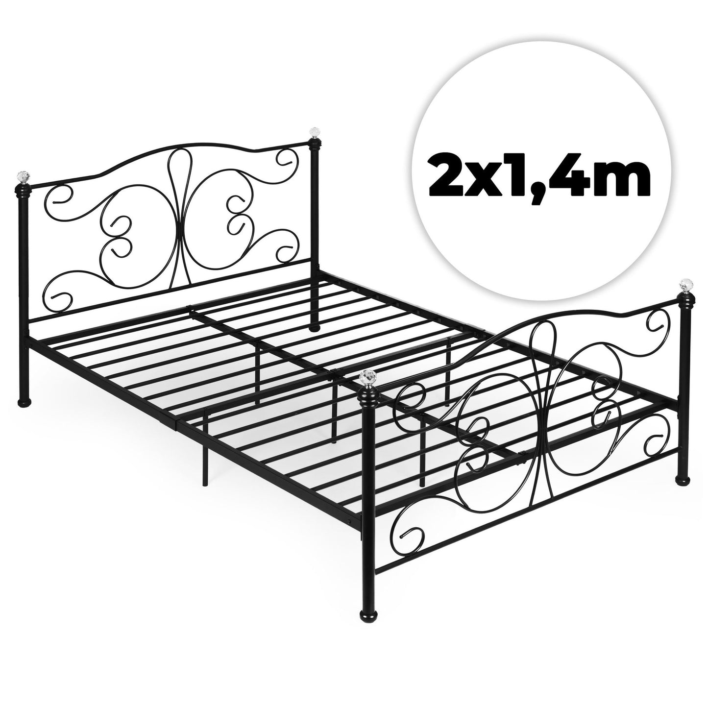 Metal Bed Frame 140x200 cm, Black with Crystals