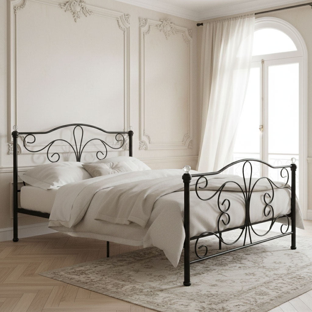 Metal Bed Frame 140x200 cm, Black with Crystals