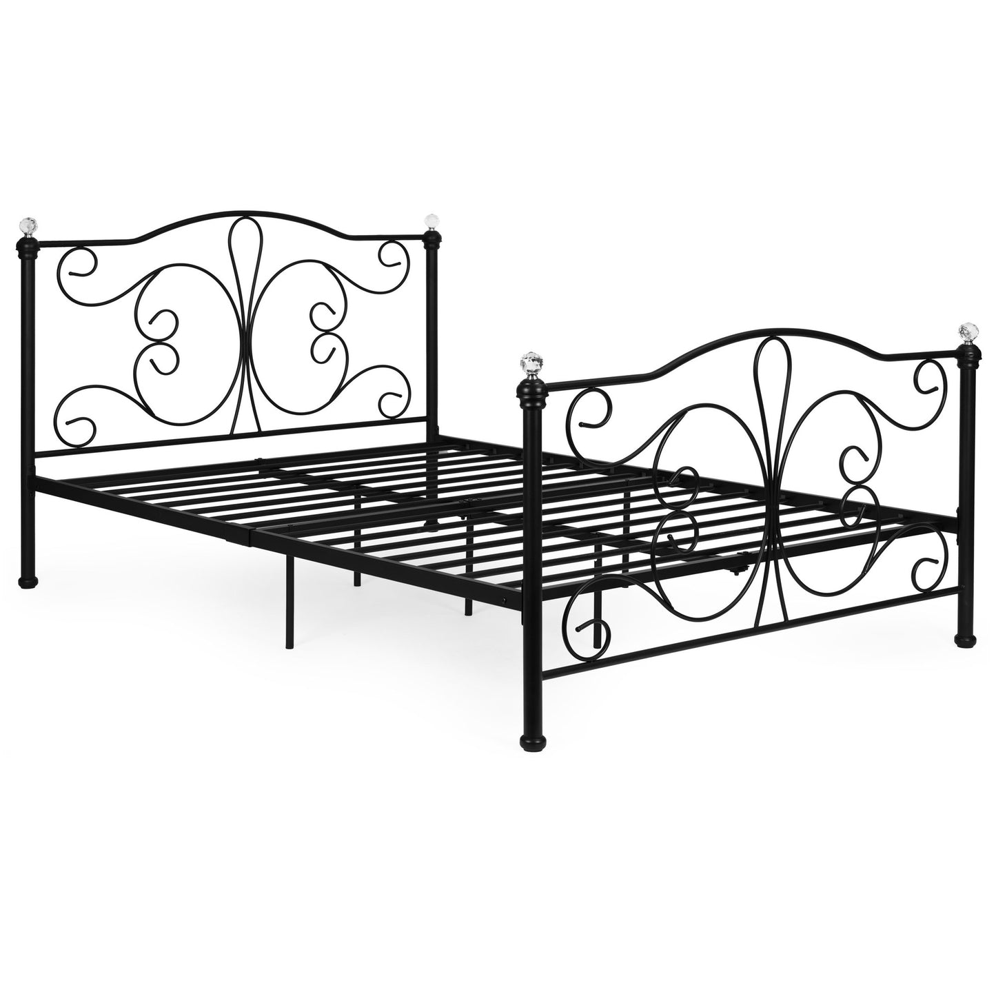 Metal Bed Frame 140x200 cm, Black with Crystals