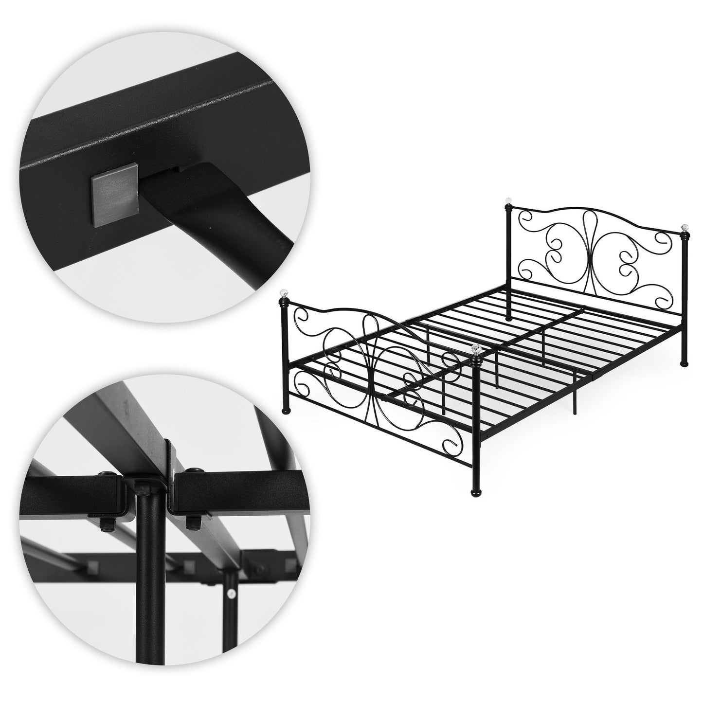 Metal Bed Frame 140x200 cm, Black with Crystals