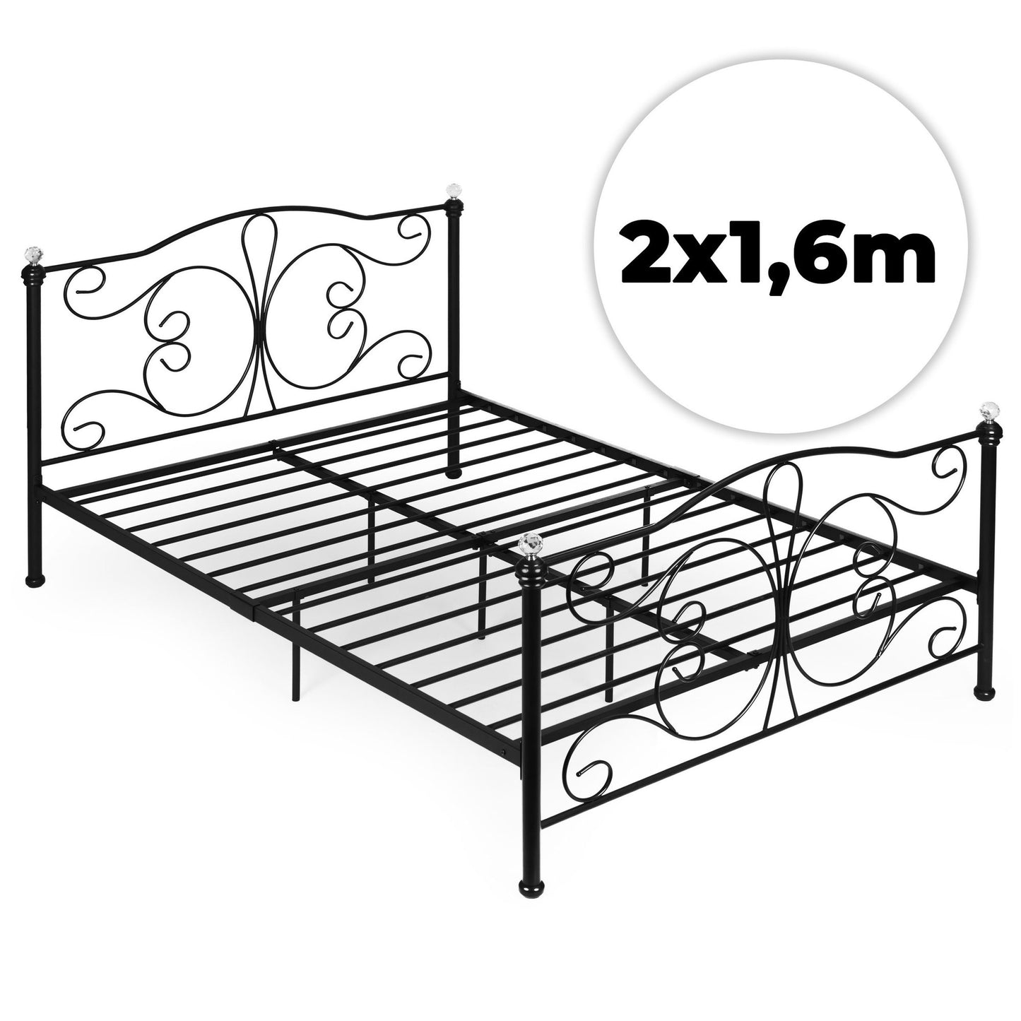 Metal Bed Frame 160x200 cm, Black with Crystals