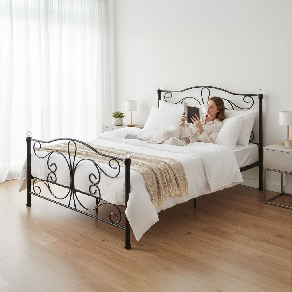 Metal Bed Frame 160x200 cm, Black with Crystals