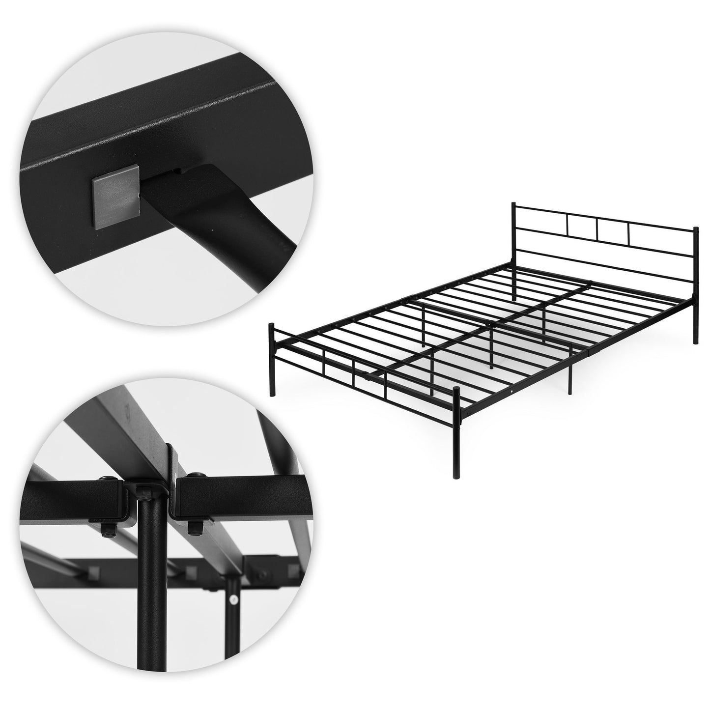 Metal Bed Frame 160x200 cm with Slatted Base, Black