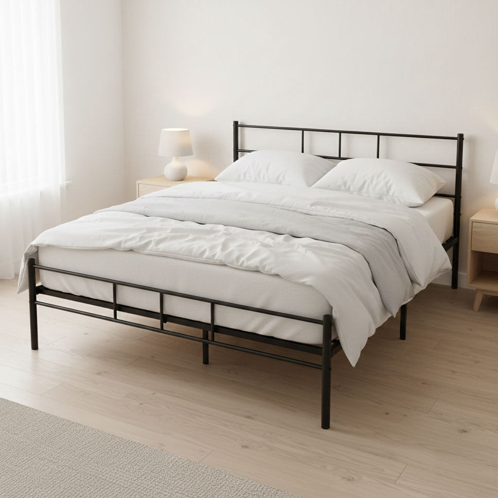 Metal Bed Frame 160x200 cm with Slatted Base, Black