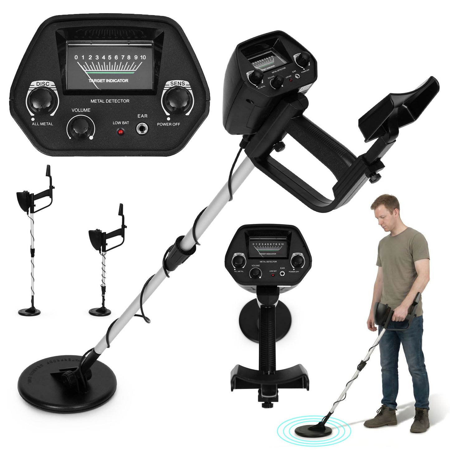 Metal Detector with 2 Modes, Waterproof Coil, Adjustable Shaft