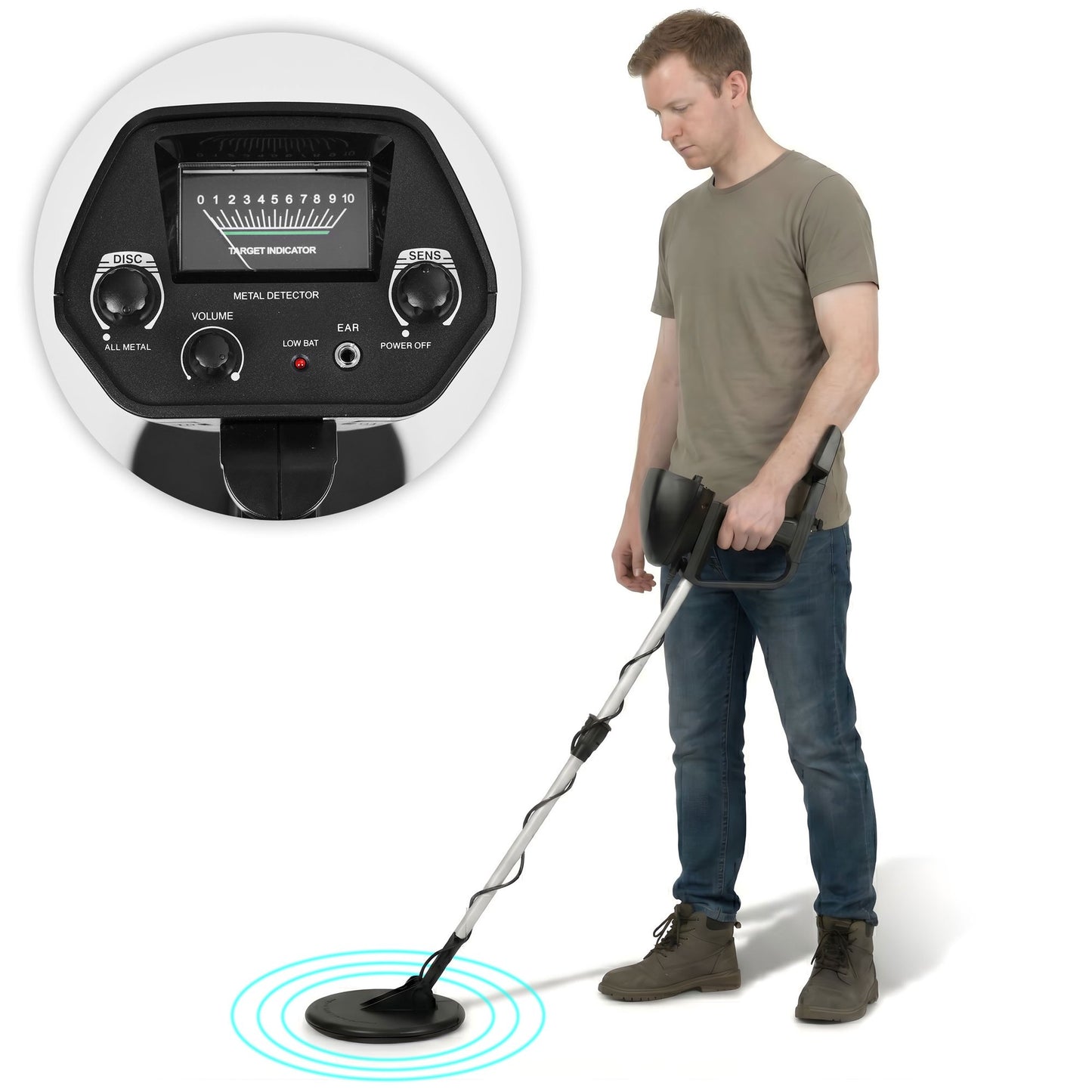 Metal Detector with 2 Modes, Waterproof Coil, Adjustable Shaft