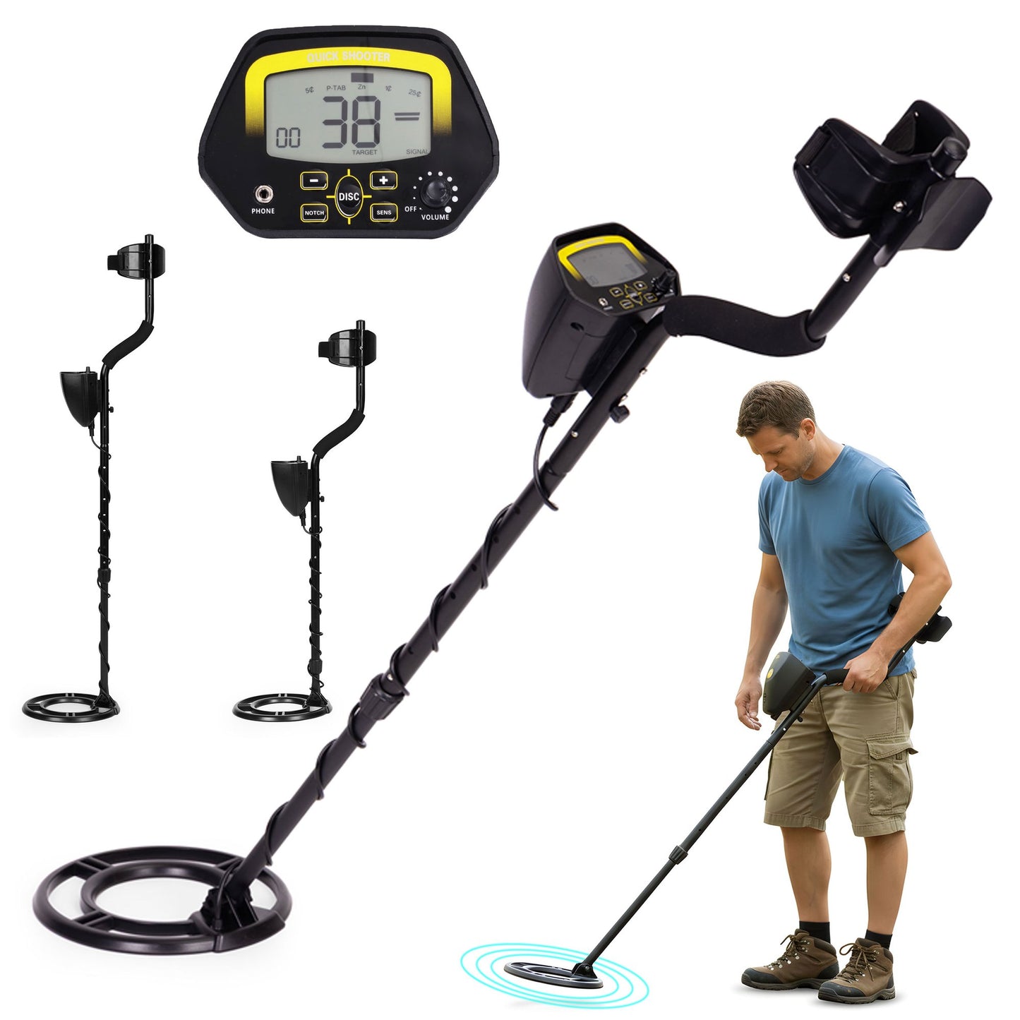 Metal Detector with LCD, 3 Modes, Waterproof Coil