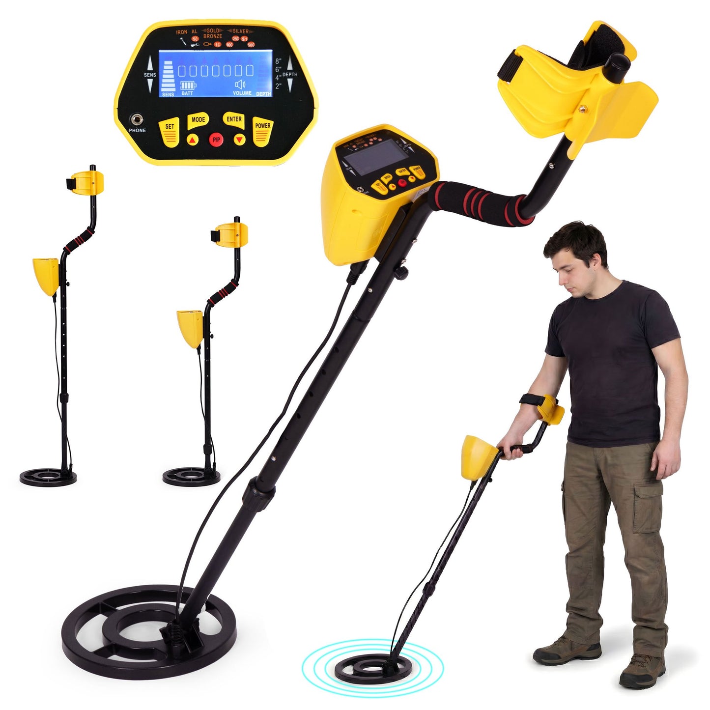 Metal Detector with LCD, 3 Modes, Waterproof Coil