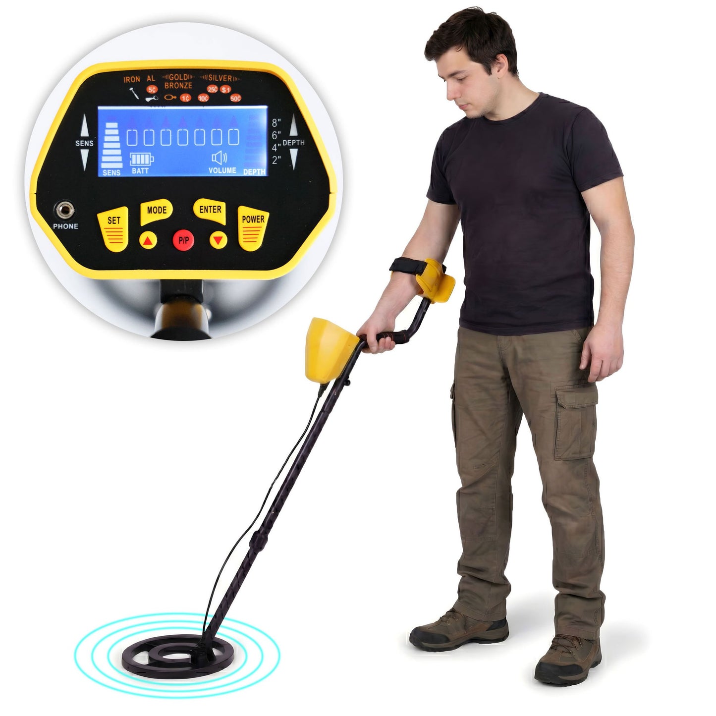 Metal Detector with LCD, 3 Modes, Waterproof Coil