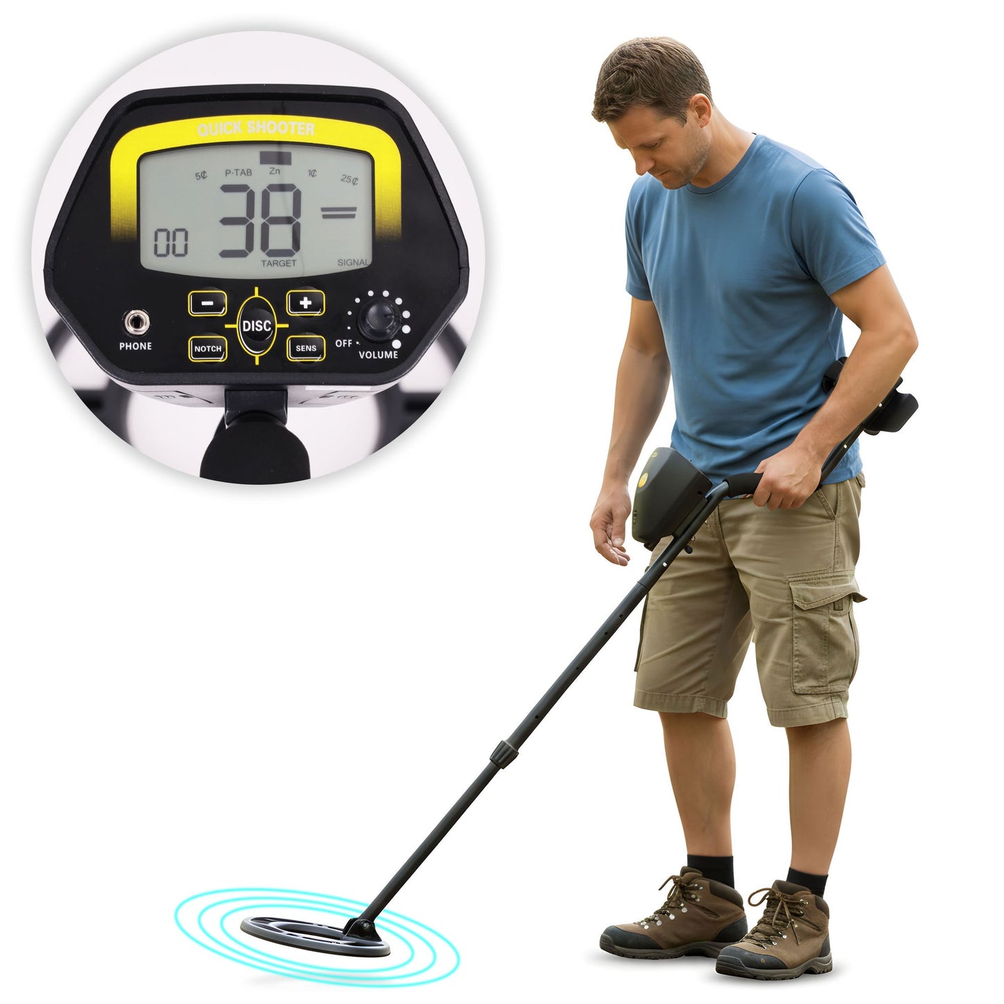 Metal Detector with LCD, 3 Modes, Waterproof Coil