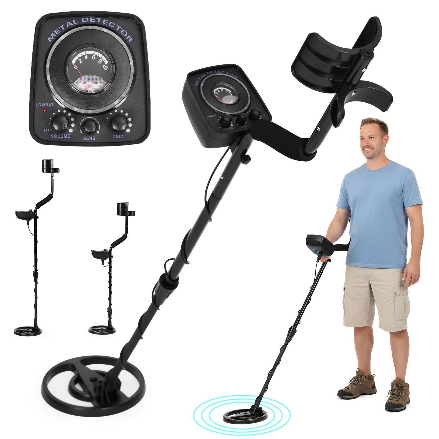 Metal Detector with Waterproof Coil, 2 Modes, Adjustable Shaft