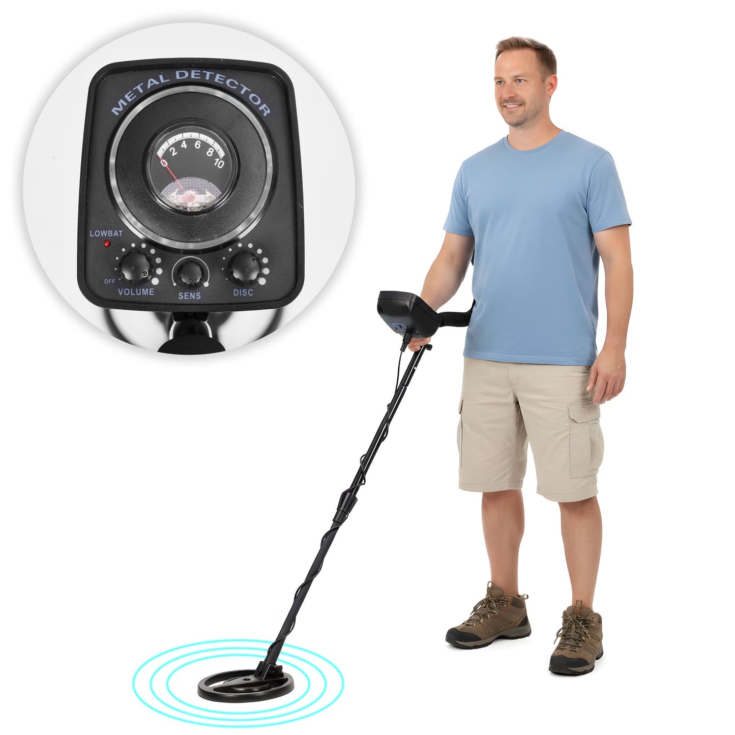 Metal Detector with Waterproof Coil, 2 Modes, Adjustable Shaft