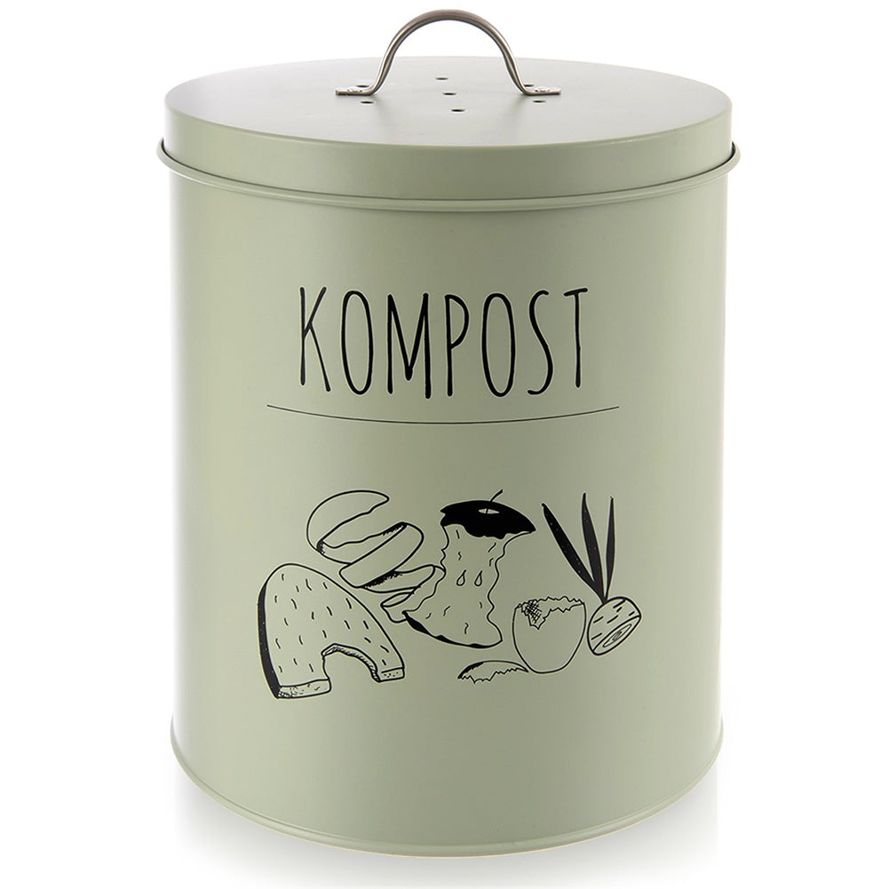 Metal Kitchen Compost Bin with Carbon Filter, 8L, Green