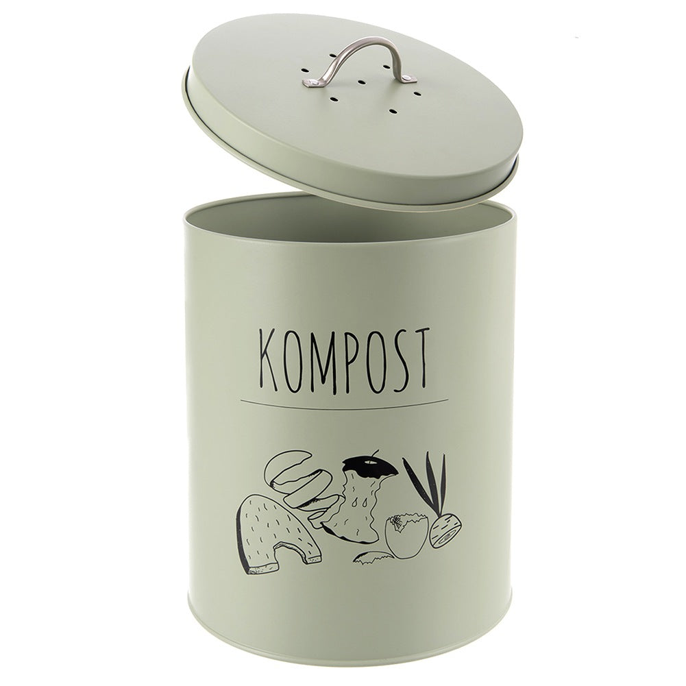 Metal Kitchen Compost Bin with Carbon Filter, 8L, Green