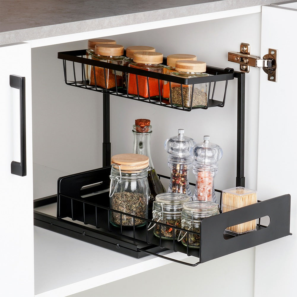 Metal Kitchen Shelf with Pull-Out Drawer, Black, 36x27x28.5 cm