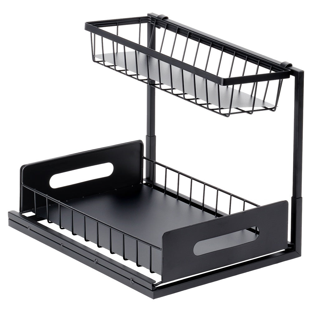 Metal Kitchen Shelf with Pull-Out Drawer, Black, 36x27x28.5 cm