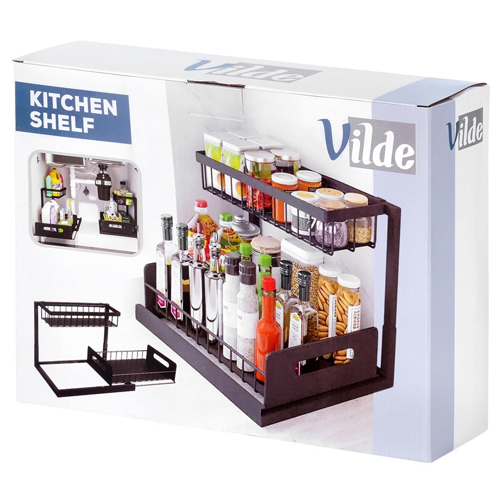 Metal Kitchen Shelf with Pull-Out Drawer, Black, 36x27x28.5 cm